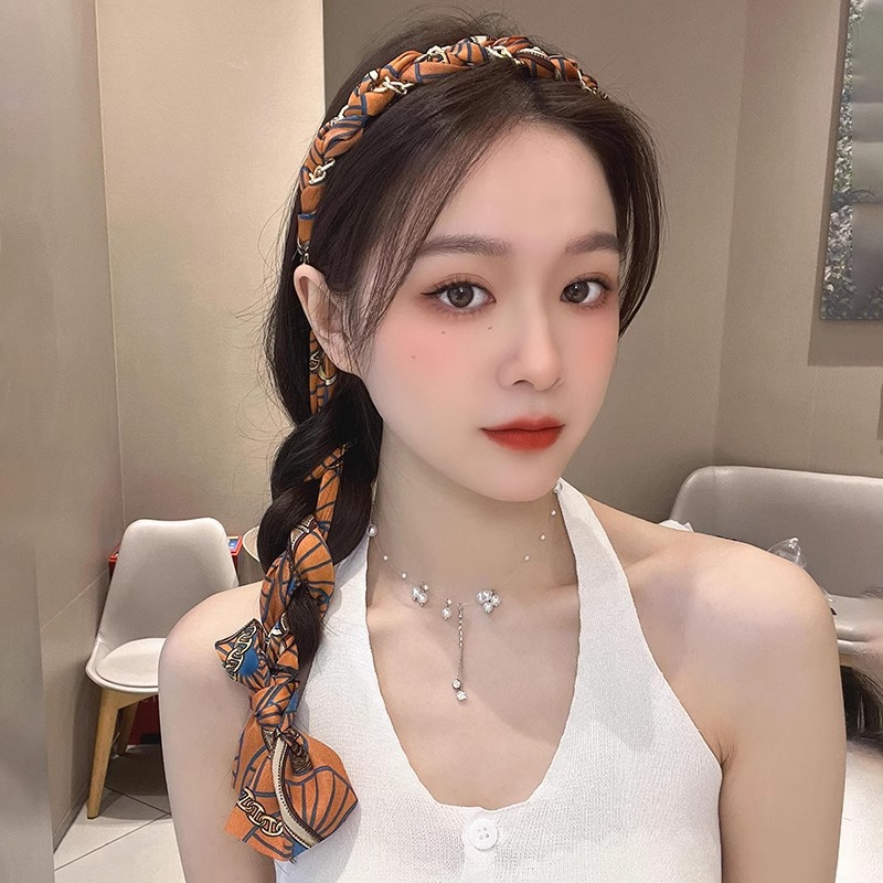 Retro trenzado banda de cabello para mujeres 2025 nueva banda de cabello flotante banda de cabello bufandas de seda banda de cabello todo el sistema de tarjeta de cabello tocado de moda