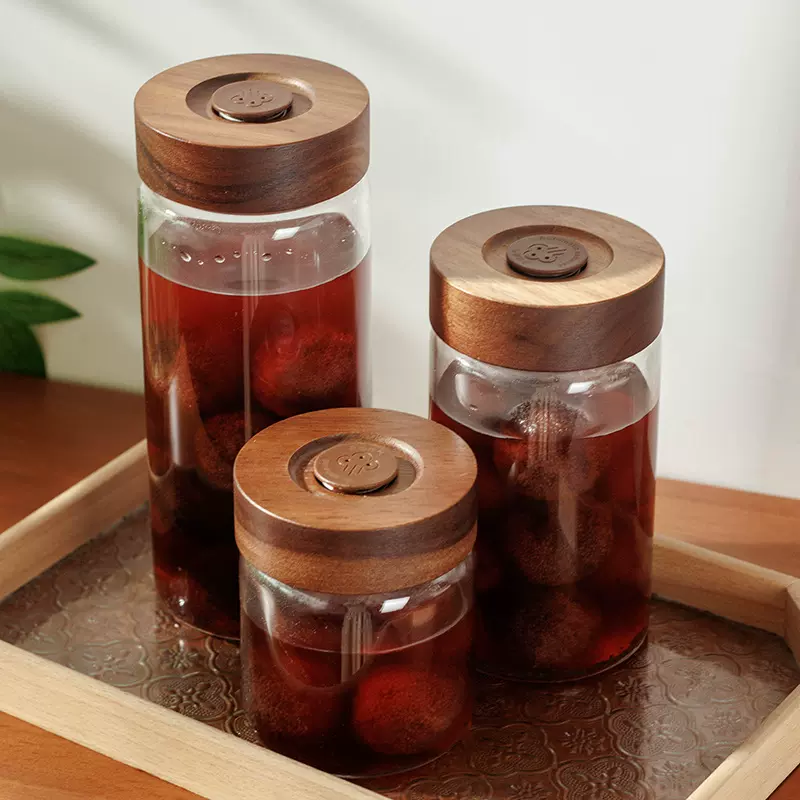 自动排气泡酒容器专用罐相思木螺纹口食品级玻璃密封罐咖啡豆收纳