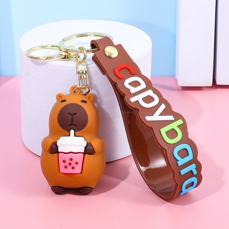 Cute Capibala Keychain Cartoon Water Guinea Pig Doll Small Pendant Couple Keychain School Bag Pendant Wholesale