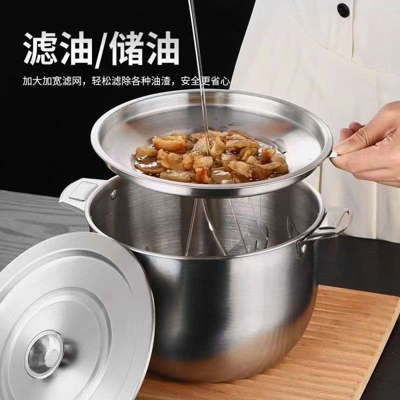 304 de acero inoxidable tanque de manteca de cerdo doméstico con tapa tanque de aceite comercial gran cilindro de aceite resistente a altas temperaturas con pantalla de filtro tanque de aceite