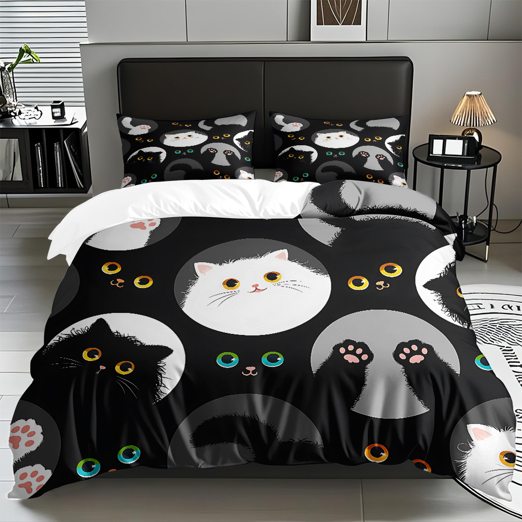 TEMU / JIT impresión digital de dibujos animados kit de edredón de gato abrasivo pro-piel transpirable fábrica textil directo