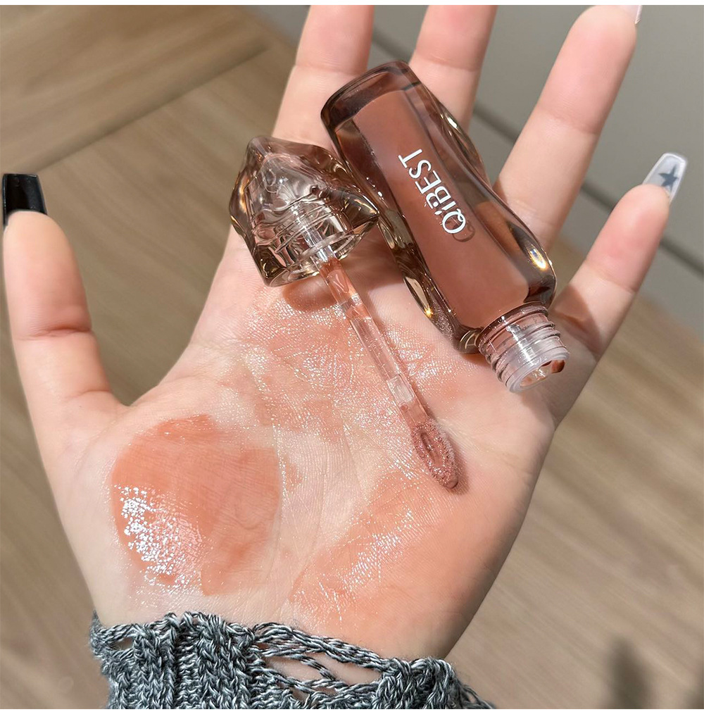 QIBEST Tea-brown Flowing Mirror Lip Gloss four-color Curved Lipstick for export, dark series lip mud one-piece consignment undefined