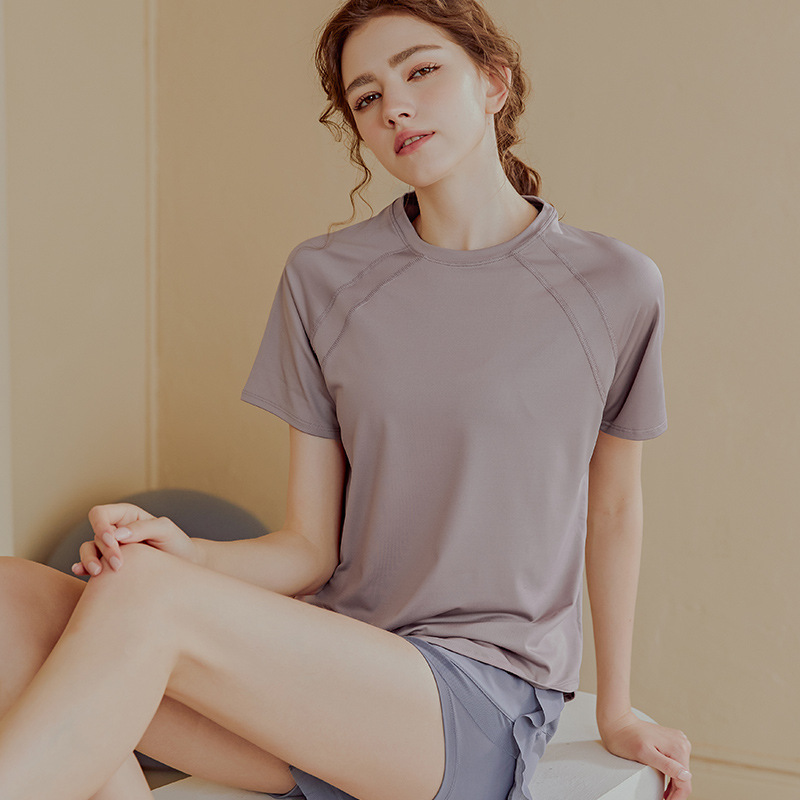 Loose quick-drying sports top women's short-sleeved T-shirt yoga clothes breathable running workout clothes slimming summer workout clothes
