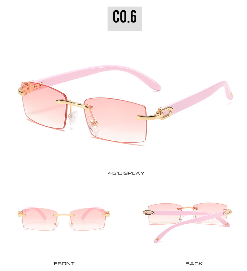 2021 Neue rahmenlose Sonnenbrille in Box, europäische und amerikanische Mode, Hornbesatzbrille, personalisierte Sonnenbrille in Geleefarbe für Frauen_voghion.com