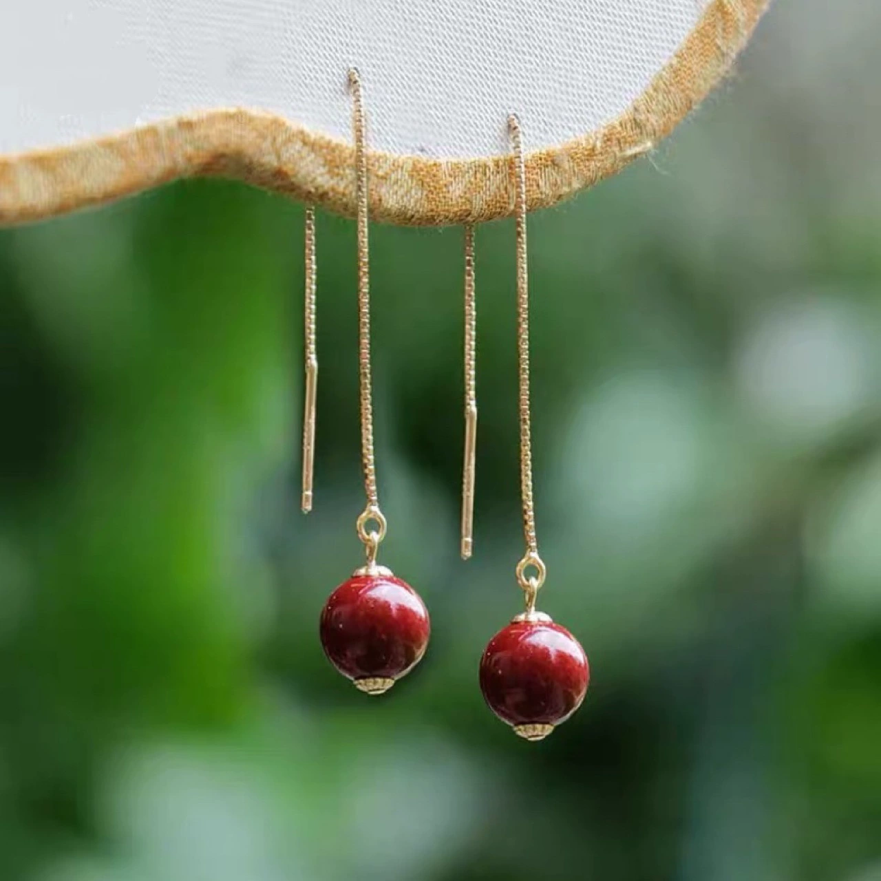 Серьги из красной киновари женские фиолетовые Золотые круглые бусины с песком новые китайские серьги с медным покрытием 14K золотые серьги праздничные Винтажные серьги