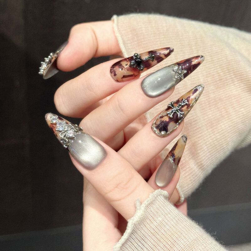 Taiwu【 Ancient Ruin Inscription】Brown Vintage Cat Eye Nail Stickers with a Luxurious Gradient Effect, Handmade Wearable Nails for Foreign Trade Taiwu【 Ancient Ruin Inscription】Brown Vintage Cat Eye Nail Stickers with a Luxurious Gradient Effect, Handmade Wearable Nails for Foreign Trade
