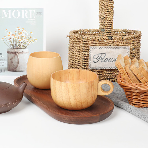 Factory household milk handle coffee cup wooden insulated drinking water cup simple Japanese style water cup