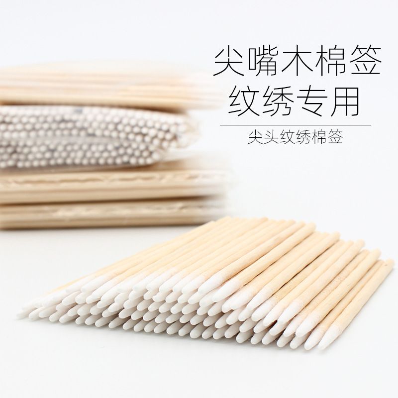 Bastoncillo de algodón palo desechable tatuaje hisopo de algodón puntiagudo palo de madera de una sola cabeza de madera pequeño hisopo de algodón delineador de ojos bastoncillo de algodón sanitario