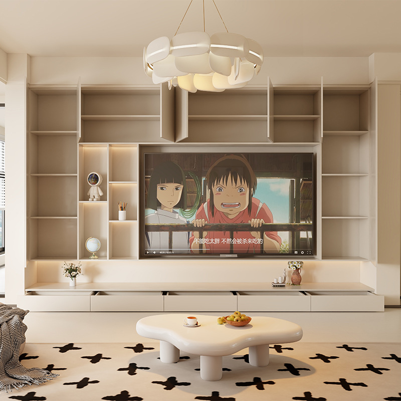 Living Room Tv Cabinet Combination Mogan Mountain Solid Wood European Pine Board Anti-Deformation Floor-Standing Storage Cabinet Combination Modern and Simple