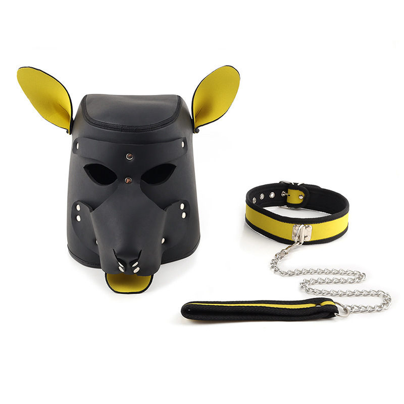 Leather Dog Head Mask with Purple Ears, Human K9 Costume Headgear — detail image 22