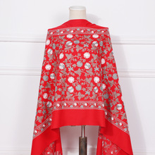 云南丽江大红绣花羊绒围巾女秋冬加厚保暖民族风刺绣旗袍披肩外搭