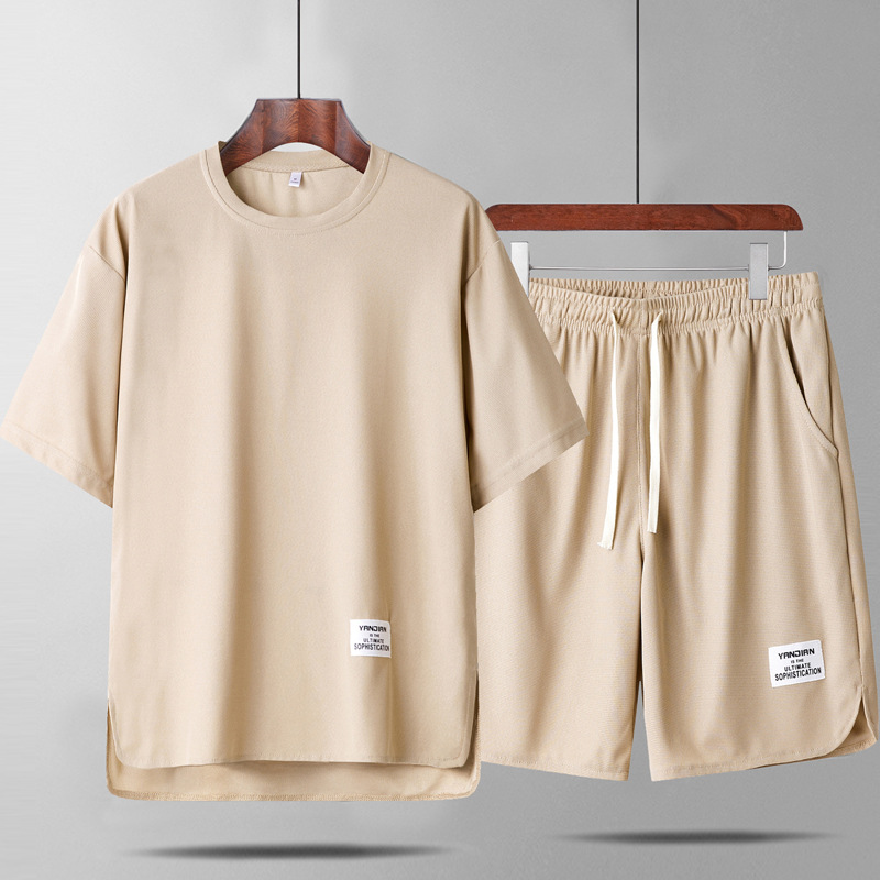 2025 nuevo estilo de verano cóncavo casualidad manga corta moda set transpirable para los hombres estilo general guapo deportivo relajado