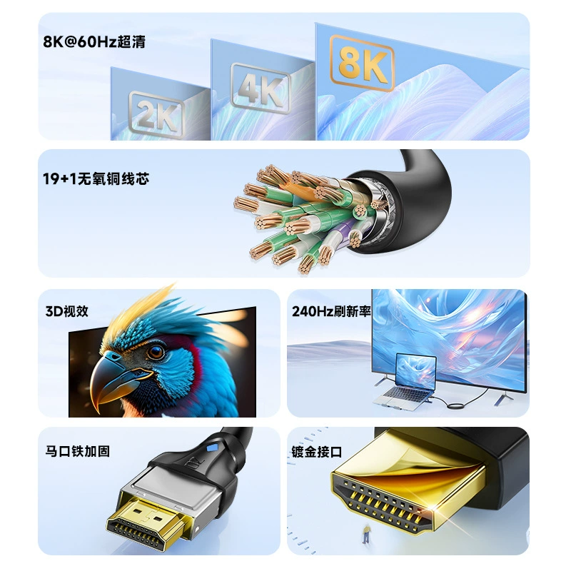 HDMI-кабель (Jiesen) 2.1 — 8K@60Гц, 4K@240Гц, позолоченные коннекторы, разные длины