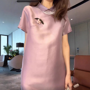 New Chinese Style Double Palace Silk Doll Collar A-Line Summer Dress