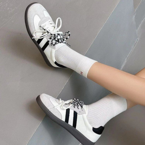 German Training Women's Shoes Autumn/Winter Color-Block Casual Sneakers, Flat-Heel Retro Style for Students