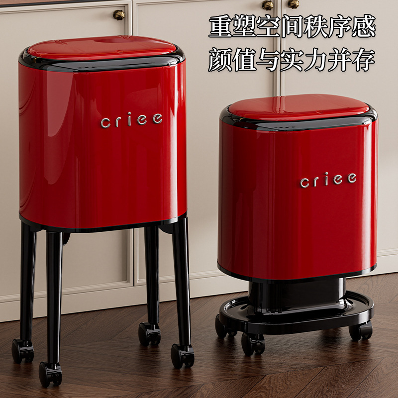 Household trash bin with double inner and outer bins, thickened, large capacity, with wheels, movable, without lid, suitable for living room and bedroom