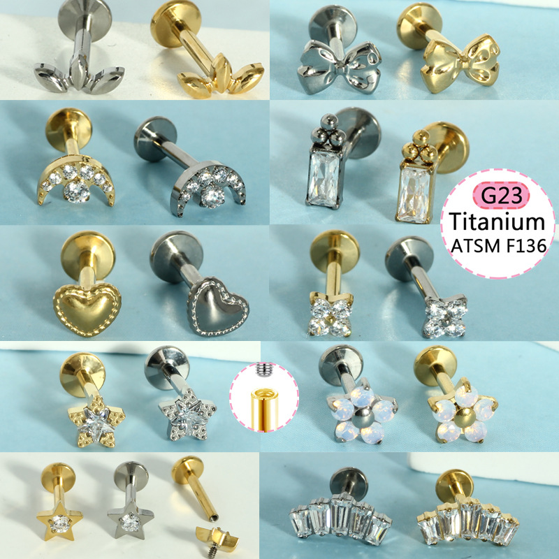 Silver pointed spike labret stud material detail