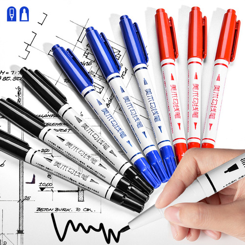 Art hook pen small double-ended water-based black marker student painting graffiti hand-painted tracing pen wholesale