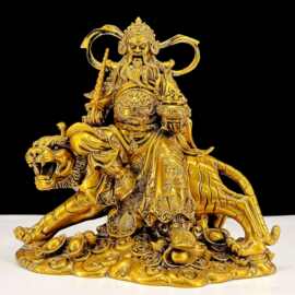 武财神赵公明财神骑虎神像供奉摆件鎏金铜家居办公室玄关桌面装饰