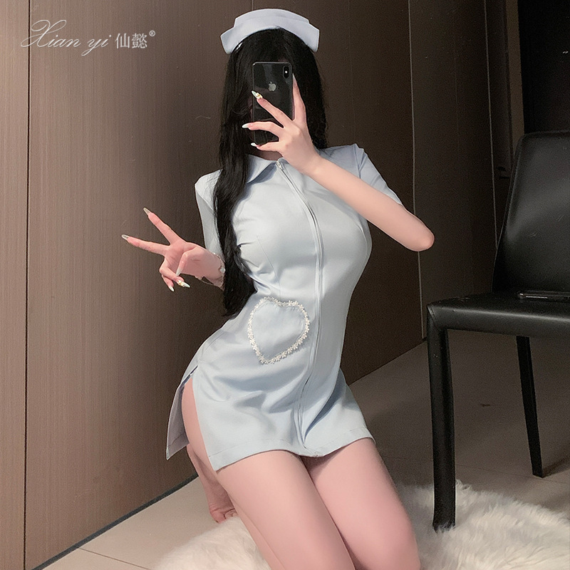 Xianyi Sexy Lingerie Plus Size Nurse Uniform Halloween European and American Cos Sexy White Angel Nightclub Suit 672