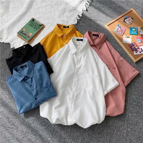 Summer Thin Chiffon Short-Sleeved Shirt Men's Loose-Fit Cargo Half-Sleeve Shirt Men's Korean Style Trendy Half-Sleeve Top