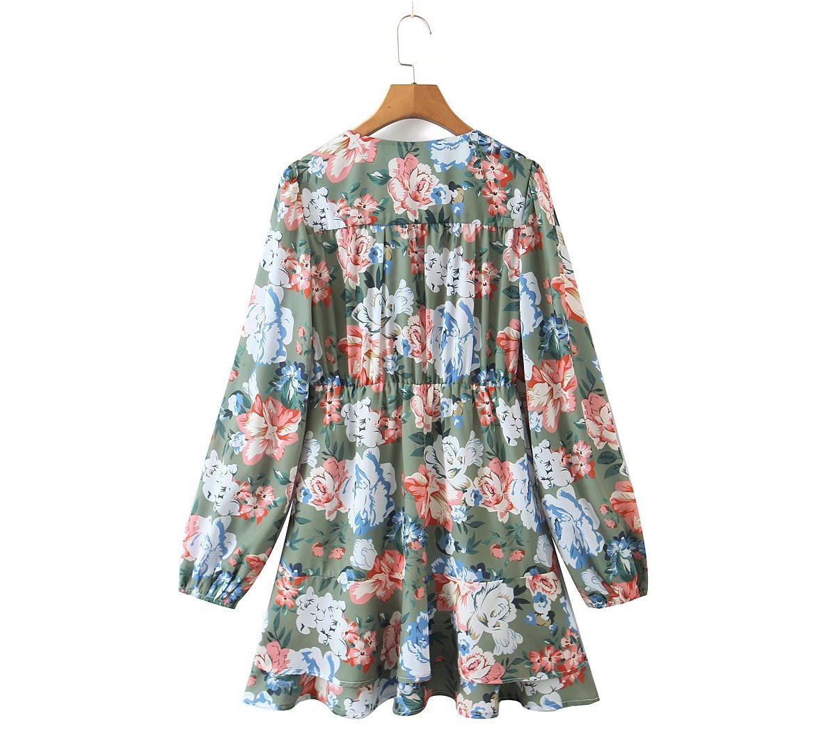 otoño con cuello en v estampado floral vestido delgado elástico nihaostyles ropa al por mayor NSAM83395