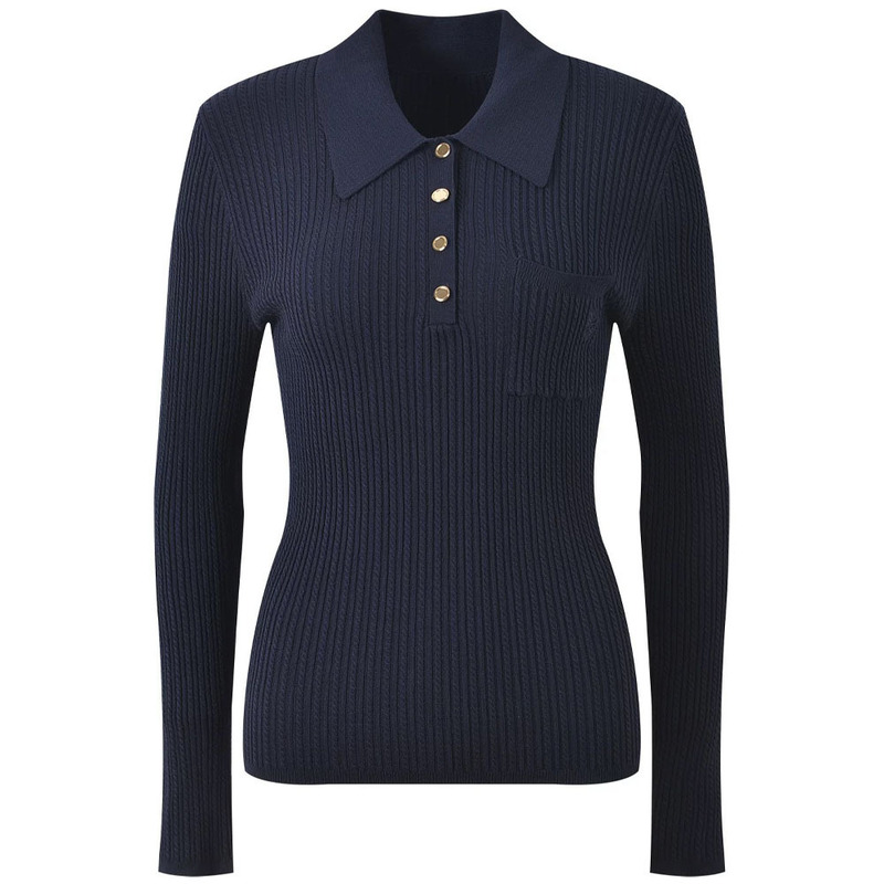 S Home 25 Autumn/Winter New Women's Fashion French Style Ribbed Slim Fit Polo Short Knit Sweater with Turn-Down Collar and Long Sleeves