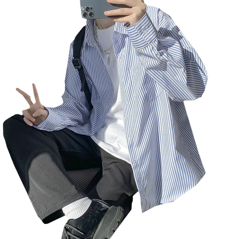 2023 nueva camisa a rayas japonesa camisa de manga larga para hombre estilo Hong Kong estilo coreano para hombre moda Otoño chaqueta casual amor