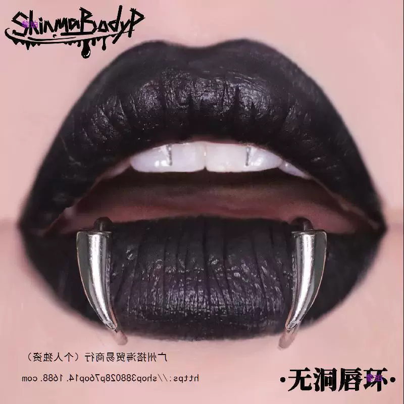 Зажим для губ с острыми зубами из титановой стали на Хэллоуин, без пирсинга, кольцо с клыками, предмет дьявола, зуб ночного вампира, универсальный парик.