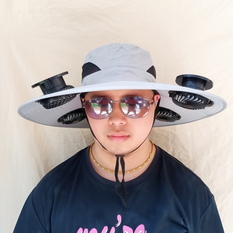 ソーラーファン付き帽子、一体型釣り帽子、男性用アウトドア登山帽子、ファン付き帽子、600mAh、スチールリング付き|undefined