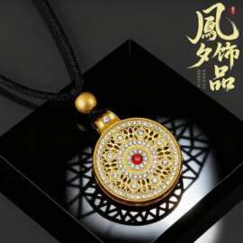 沙金首饰品轻奢小众平安镶钻罗盘吊坠高级感八宝观音弥勒佛牌项链