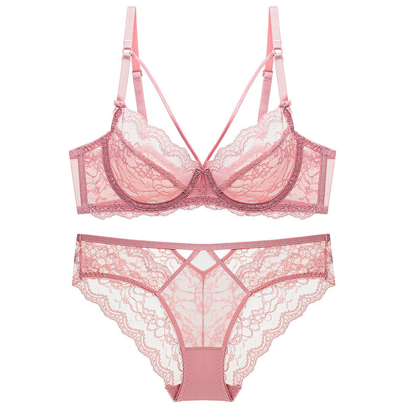 French Style Sexy Lace Underwear suit Thin Push-up Crystal Cup Hollow-out Bra Cross-border Pure Desire Women's Bra
