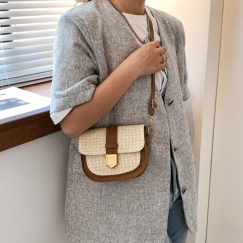 All Seasons Season Women'S Gender Basic Style Square Shape Small Size Women's Small Straw Solid Color Basic Square Flip Cover Shoulder Bag