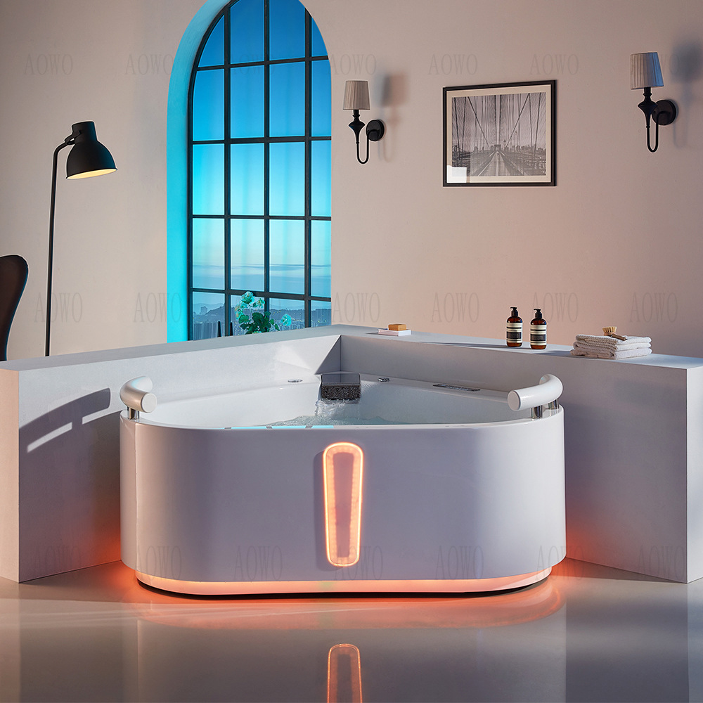 bañera triangular acrílica ventilador doble termostático jacuzzi calefacción caída luz de atmósfera de 1,4 metros bañera