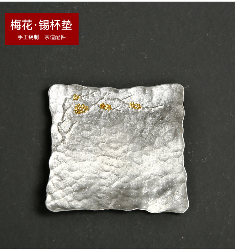 日本式の手作りの純錫の杯のマットの断熱マットのアイデアの杯は茶器の部品の禅意の工夫の茶道の部品を頼みます。|undefined