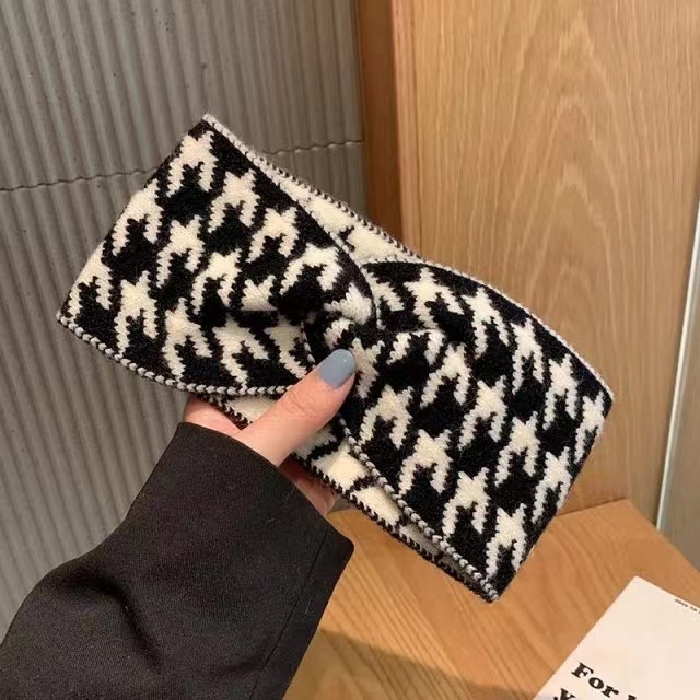 ファッション千鳥格毛糸ヘアバンド女性シンプル洗顔頭飾りレトロニットクロスワイド月子ヘアバンド卸売り|undefined