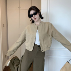 复古卡其色短款棒球服外套女早秋新款小个子宽松气质夹克长袖上衣