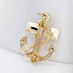 European and American cross-border new fashion full diamond pirate anchor brooch, personalized diamond geometric square bar brooch wholesale