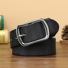 3.8CM Wide Stainless Steel Buckle Men's Needle Clip Genuine Leather Pure Calfskin Retro Business Versatile Casual Pants Belt Trend