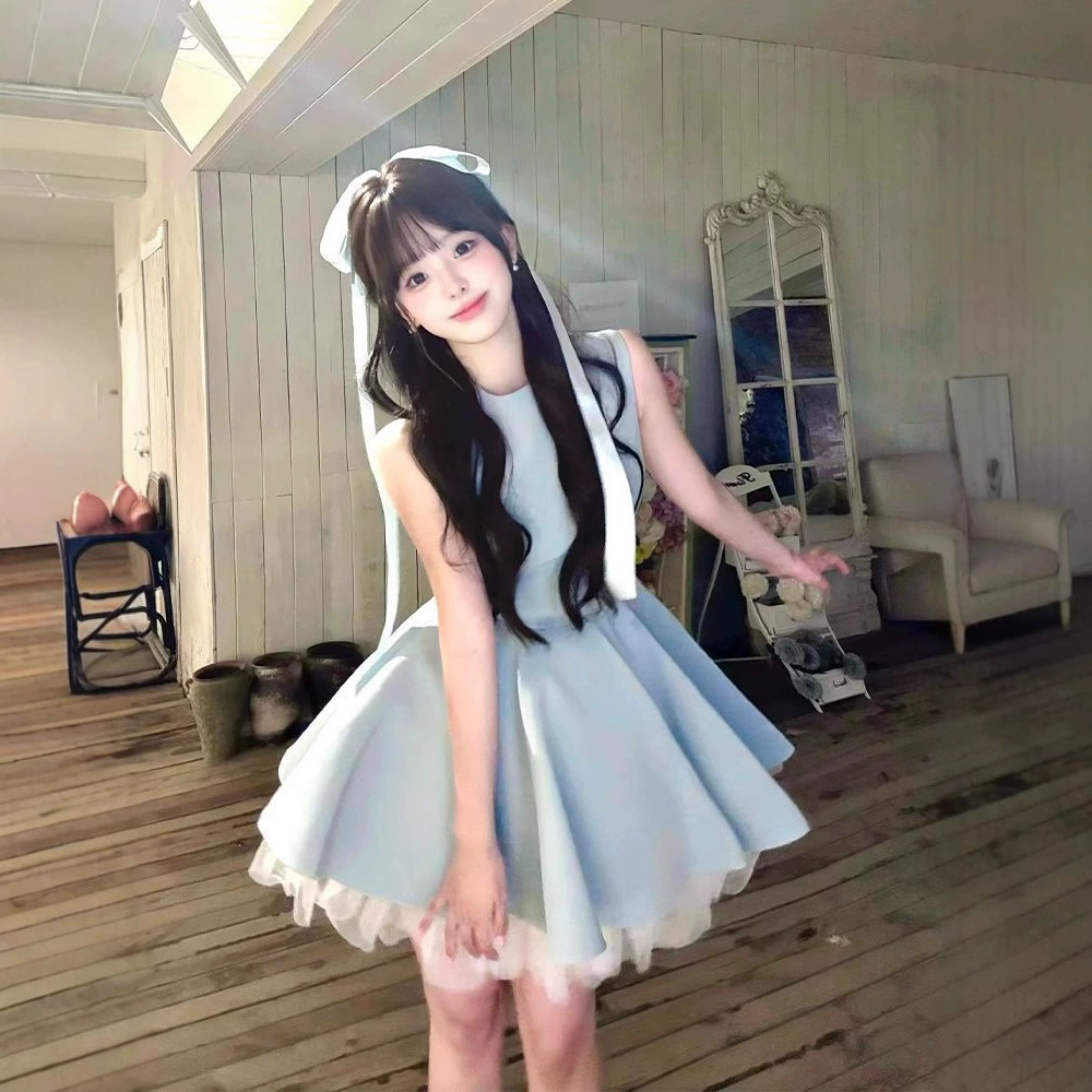 Классическое платье без рукавов в стиле французской Хепберн с контрастной сеткой, новая летняя юбка-пачка с облегающей талией