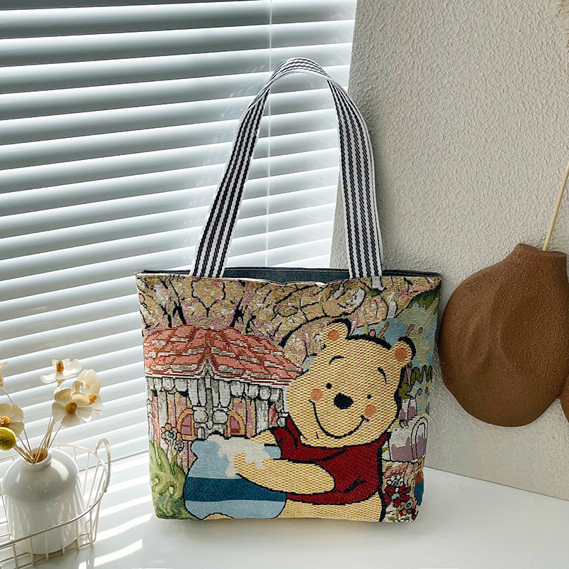 ミッキーベアウサギ刺繍キャンバスハンドバッグレディースハンドバッグカジュアルママハンドバッグオフィスワーカー小さなショルダーバッグ|undefined