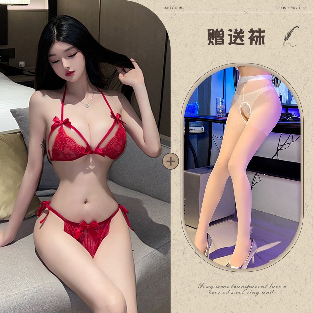 버건디 + 화이트 가랑이 없는 양말 S4