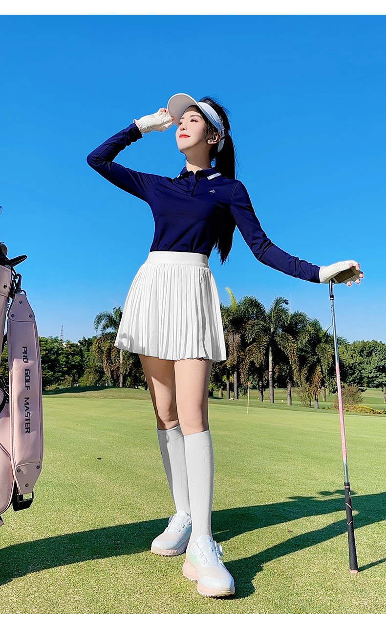 Áo thun dài tay golf nữ PGM cổ sườn ôm eo — YF744 [Cổ sườn có màu/vải co giãn] Áo sơ mi POLO màu trắng chi tiết 13