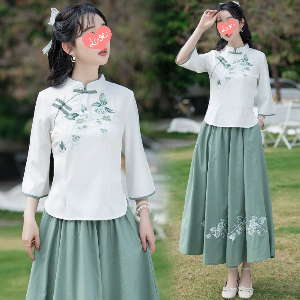 Костюм в стиле Китайской Республики Ханфу 2023 Летняя новая вышивка из хлопка и льна Улучшенный стиль Китайской Республики Ханфу Чайная одежда Художественный костюм