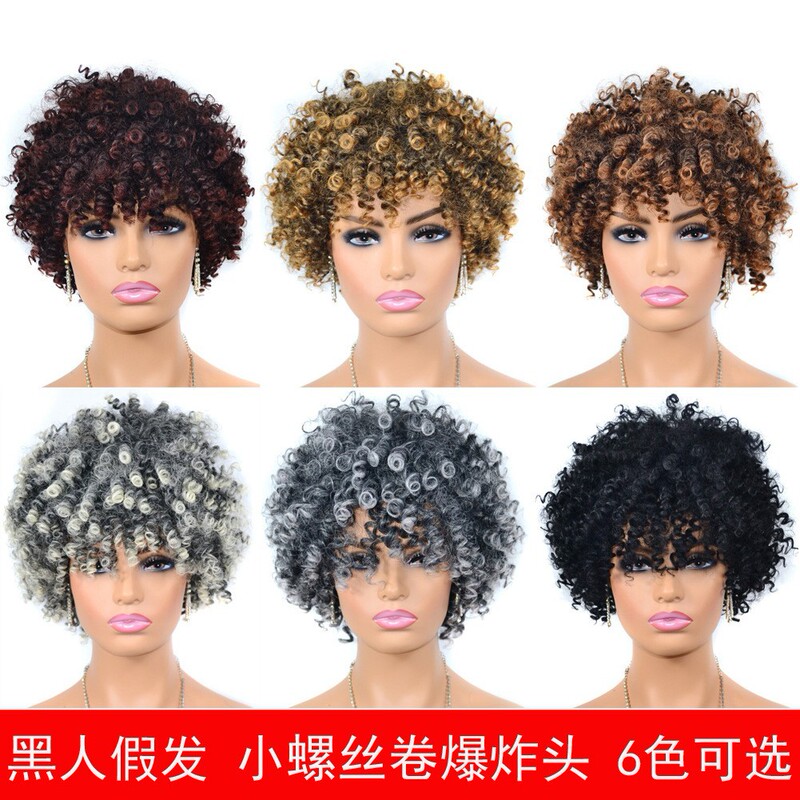 Short Small Screw Curly Headgear Fluffy Afro Wig Headgear African Popular Small Curly Headgear