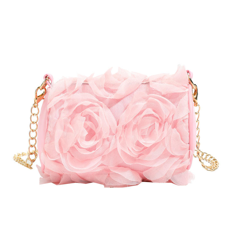 Bolsa de hombro estereoscópica de flores de encaje, cadena de moda para niñas, bolsas de cilindro para bebés coreanos, nuevos accesorios para niños
