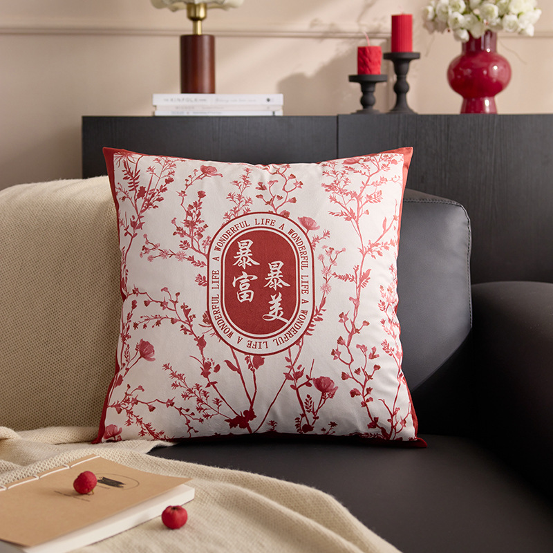 Año de la Serpiente almohada de Año Nuevo 2025 almohada sofá rojo asiento de sala de estar de primavera nuevo respaldo de primavera festiva almohada de Fu