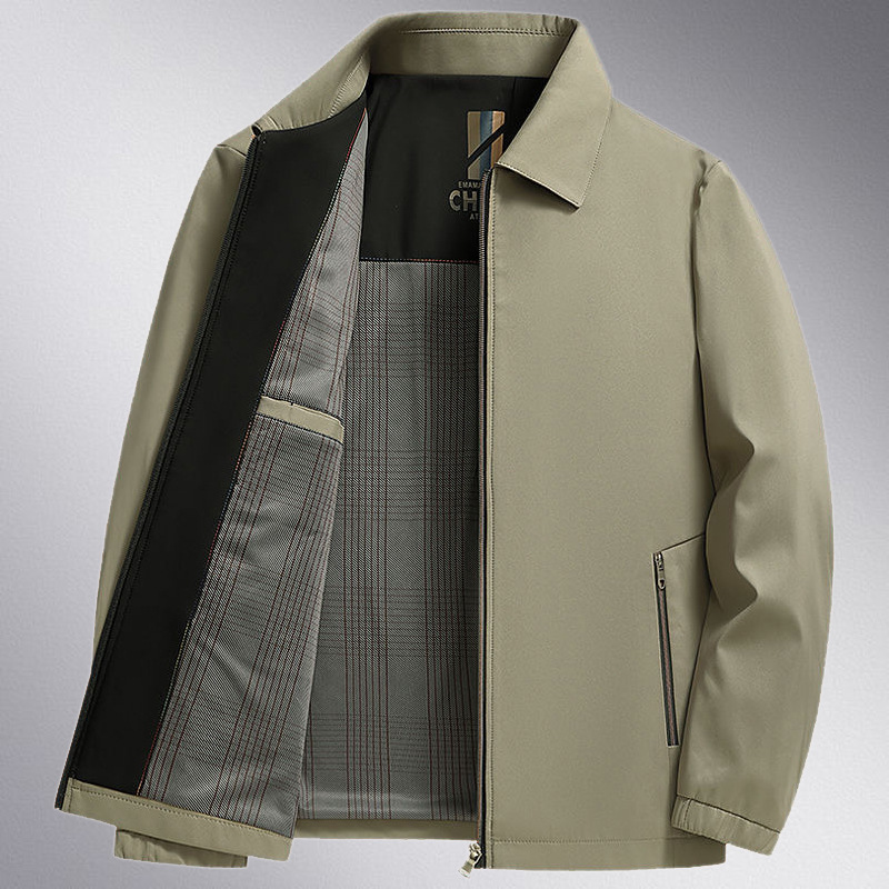 Spring and Autumn New Middle-aged Men's Coat Lapel Jacket Thin Middle-aged and Elderly Upper Clothes Dad Jacket Coat