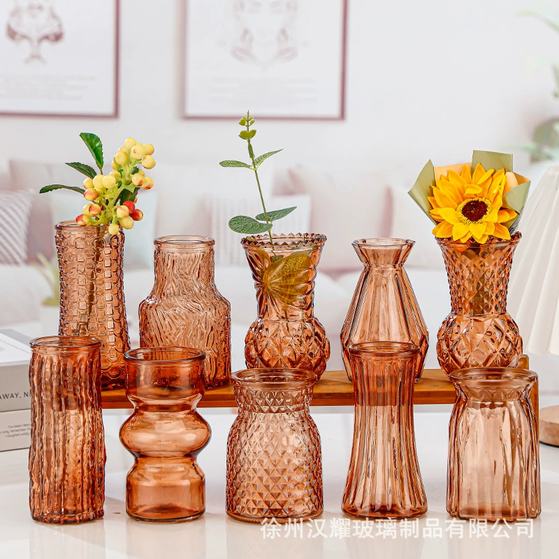 Набор роскошных винтажных стеклянных ваз в стиле ins, прозрачные, для цветов, средневековый дизайн, высококачественные, маленькие, для внешней торговли.