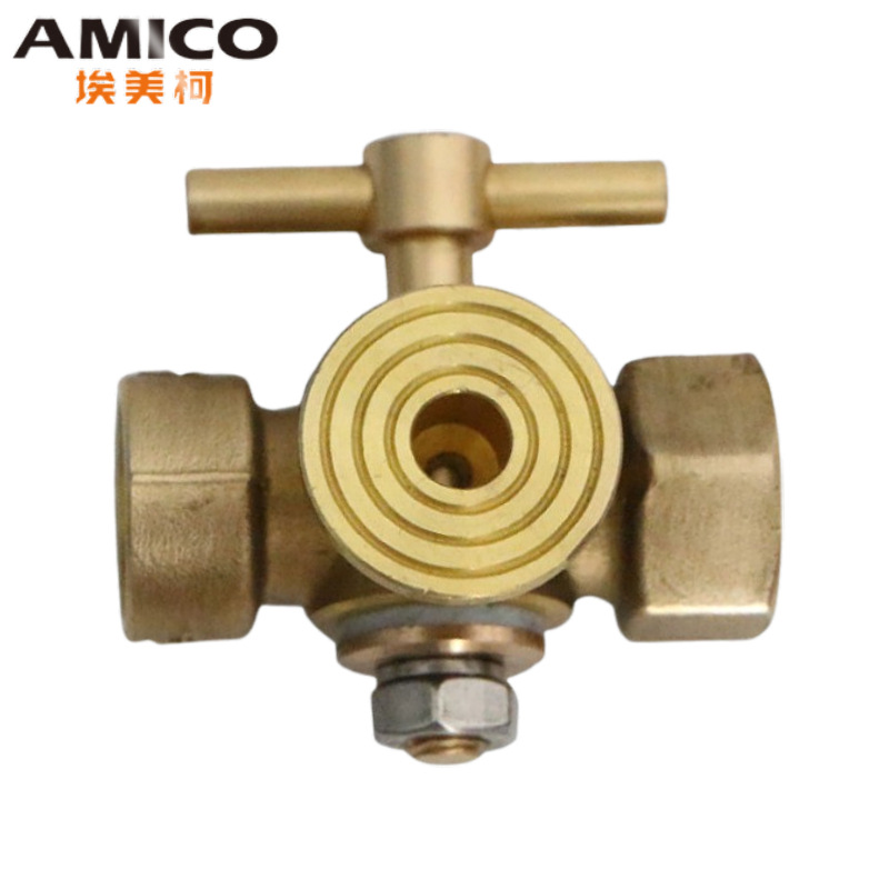 AMICO埃美柯加厚铜锅炉压力表三通旋塞阀M20x1.5不锈钢表弯851